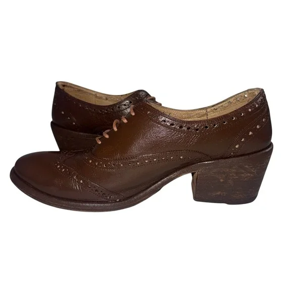 Frye Leather Oxford Maggie Perforated Wingtip Women's Size 11B Brown - Picture 4 of 11